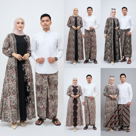 Couple Gamis Rayon dan Sarung Batik Sogan (Kode: HDT )