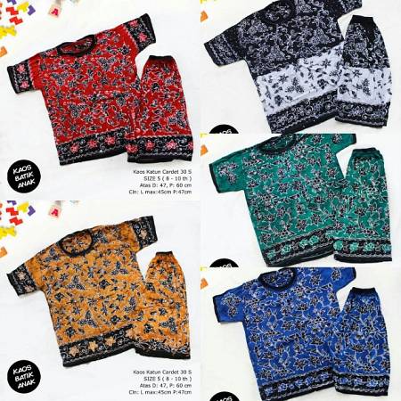 Setelan Kaos Celana Pendek Anak 8-10 Th Batik Tuban