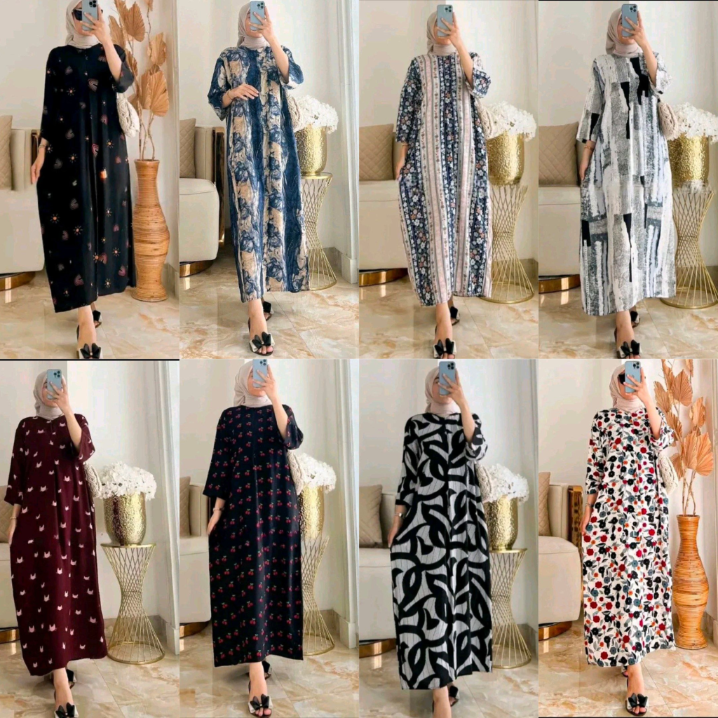 Gamis Daster Rayon Motif Lengan 3/4 (Kode: ARB)