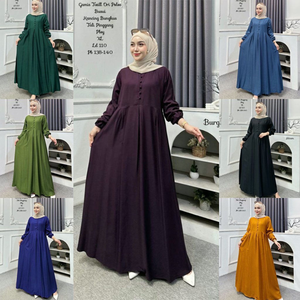 Gamis Polos Twill Ori Kancing Bungkus Ploy (Kode: HDT)