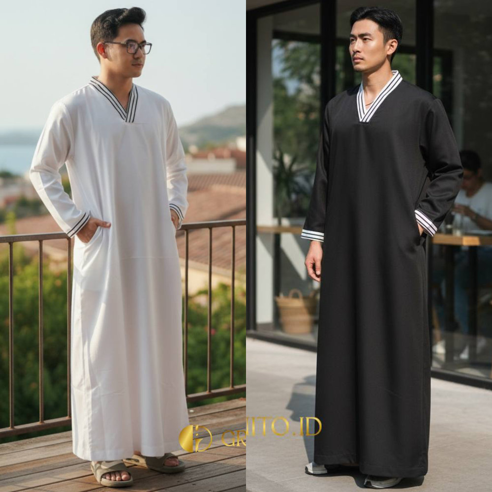 Jubah Muslim/Gamis Pria Kerah V (Kode: BKM)