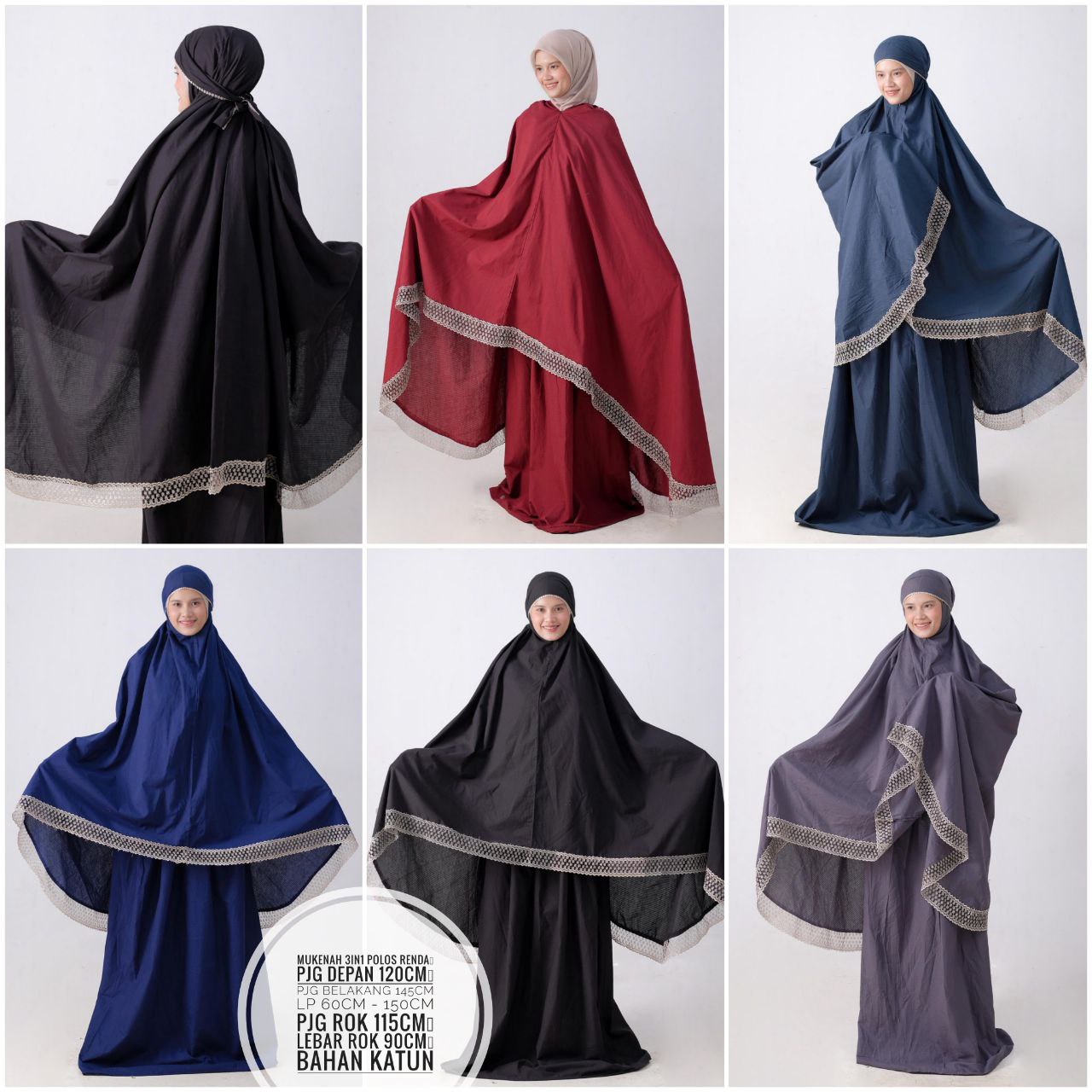 Mukena 3in1 Katun Polos Renda (Kode: BRS)
