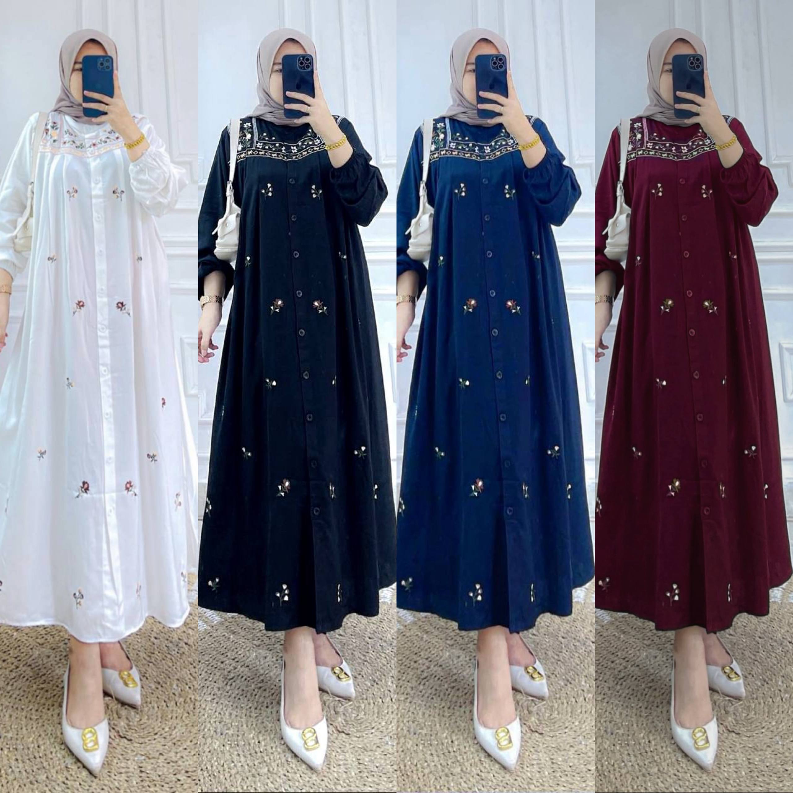 Gamis Midi  Dress Bordir Rayon Premium (Kode: NNB)